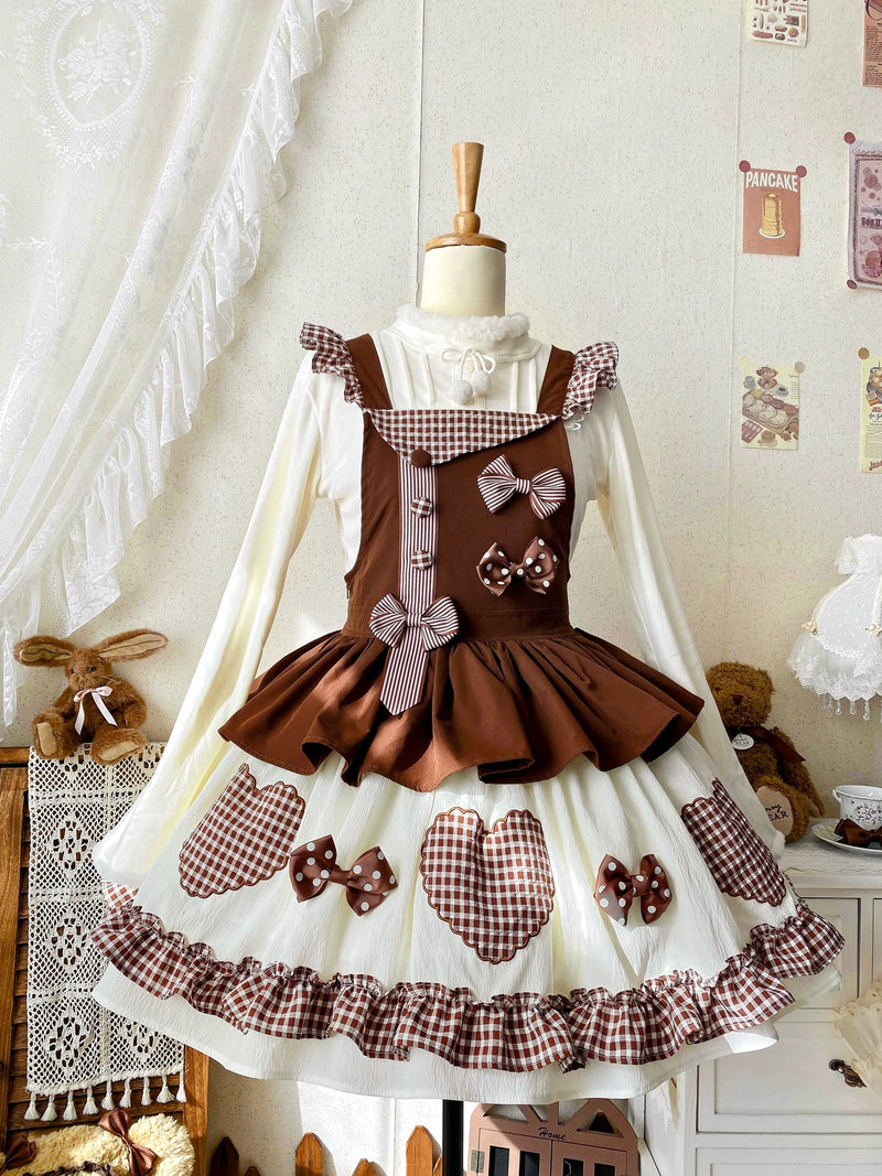 White Tea Story - Sweet Lolita - Tiered gingham check skirt with bow