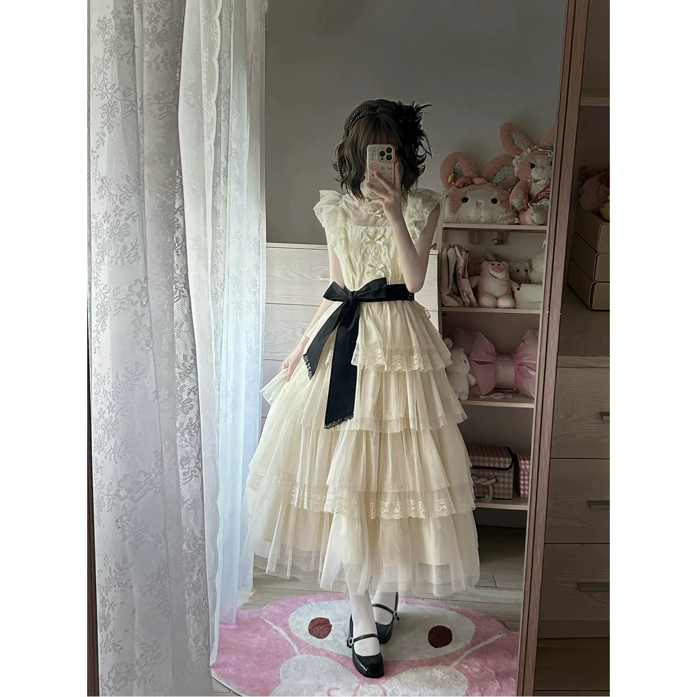 Creamy - Cream Tiered Lace - Cream OP Dress with Tiered Lace Skirt