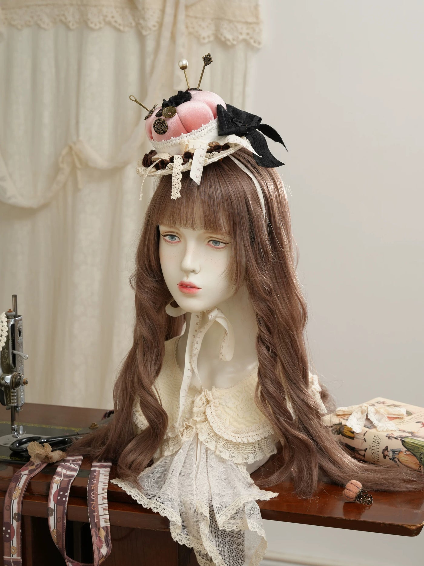 Star Box - Antique Patchwork House - Sewing-Inspired Mini Hat with Lace Trim