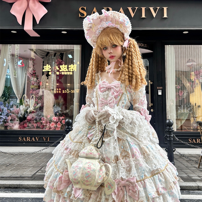 Lady Han Sweet OP dress by Lolita Fetch featuring a candelabra chapter design, displayed in a detailed visual of the elegant costume.