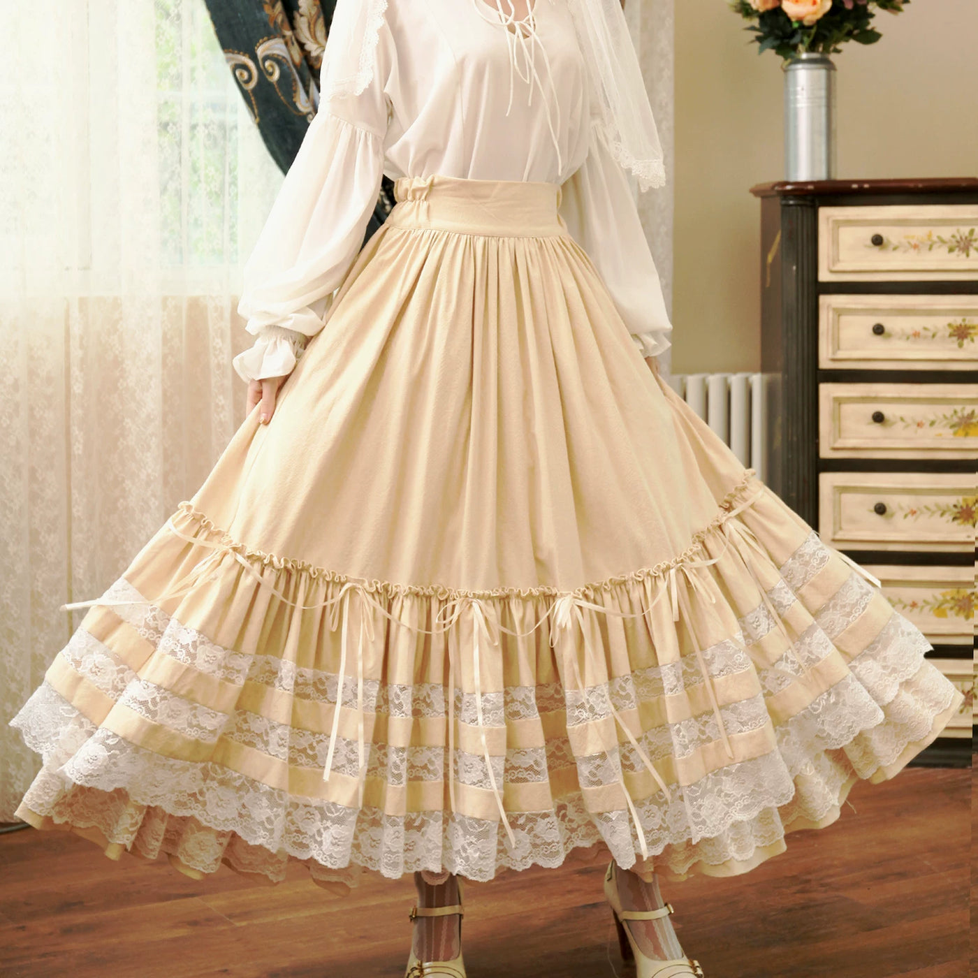 LACE GARDEN - Warm Angel Court - Multi-Layer Lace Full Skirt Set