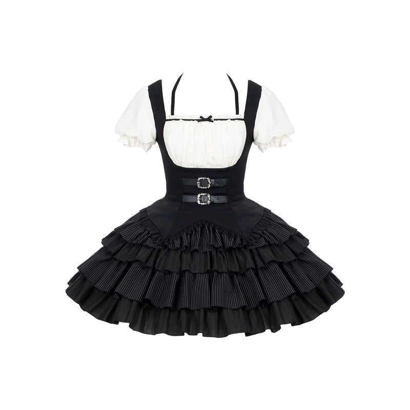 With PUJI - Unspoken Summer - Sweet Lolita OP Dress, Square Neckline & Tiered Skirt detail view 9