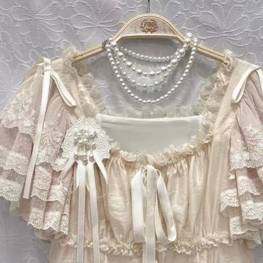 Sweetheart Dream Machine - Romantic Rose - Apricot Lace Blouse