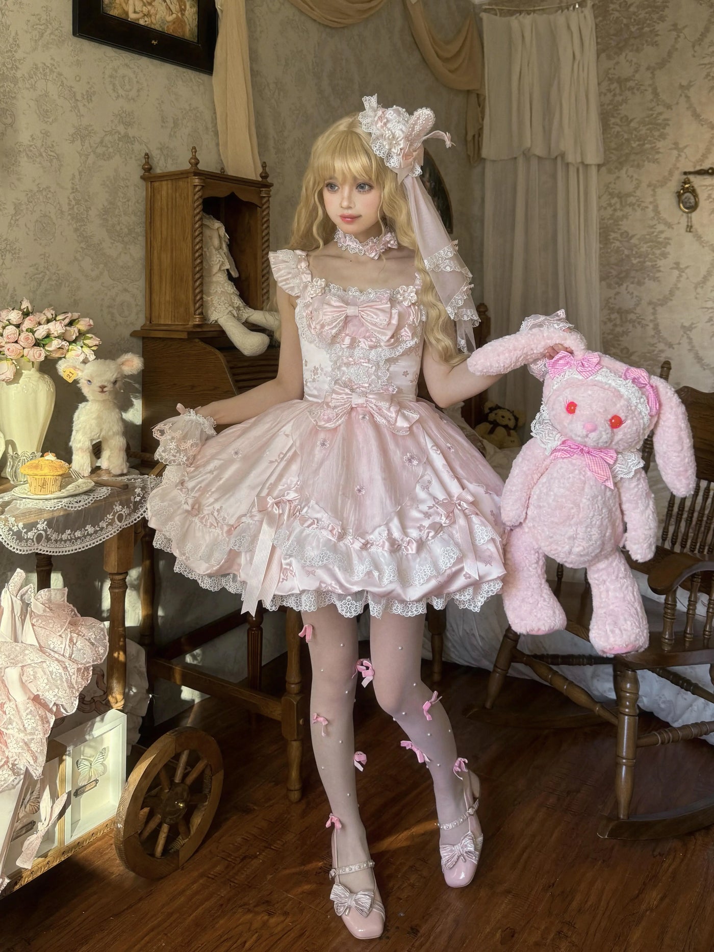 Creamy - Cherry Blossom Ballet - Pink JSK Dress with Layered Lace