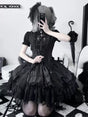 Schwarze Kurzarmbluse + Taillenmieder + SK / XS / Gothic Lolita