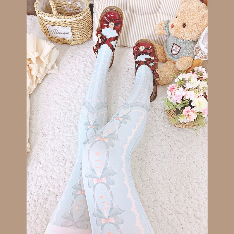 roji roji - Moonlit Curtain - 120D Moon-and-Star Printed Pantyhose