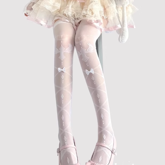 Fantasy Doll - Cross & Bow - Over-the-Knee Socks with Cross Motifs
