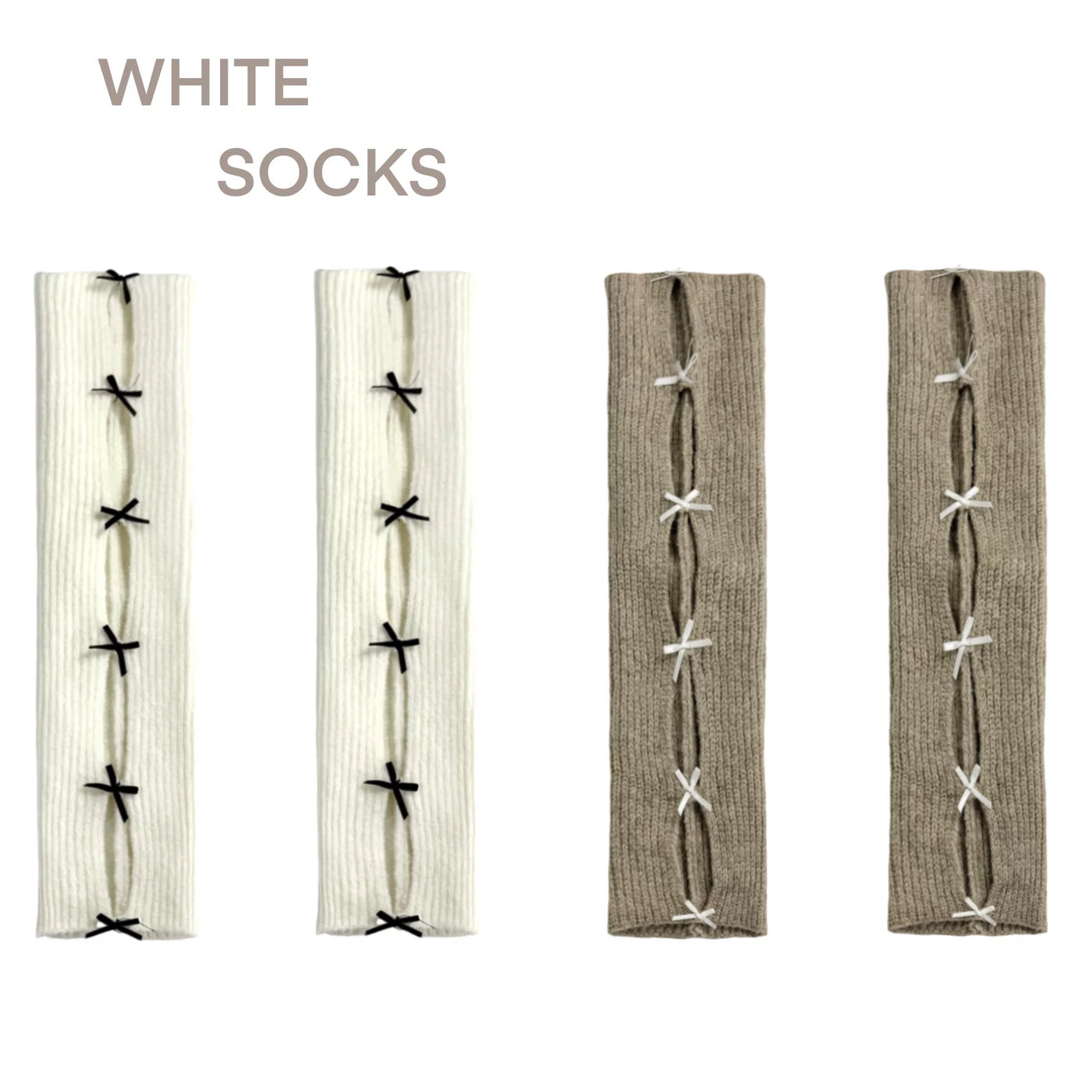 White Socks - School Ballet - Mid-Calf Slouch Socks with Ribbon Bows