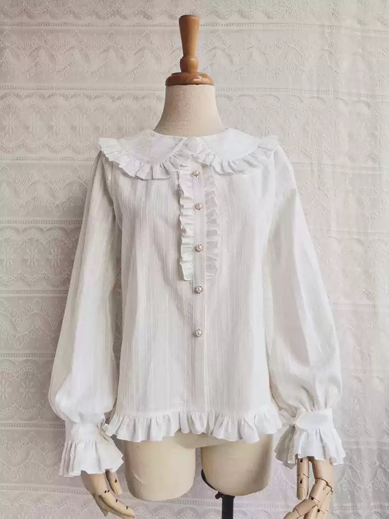 Yilia - Cotton Sweet Lolita Blouse - Flounce Ruffles Innerwear