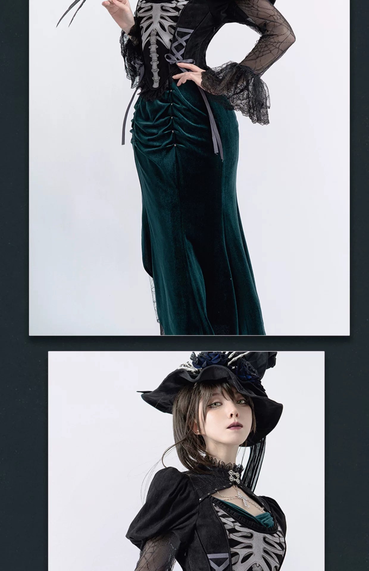 Baozi Pig - Deep Abyss Nightmare - Dark-Green One-Piece Qipao Dress with a Fishtail Hem