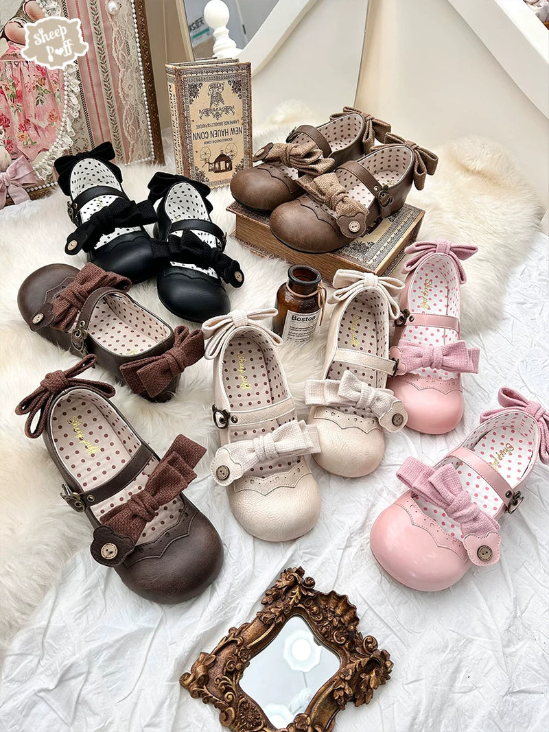 Sheep Puff Bear Room 1.0 Lolita Shoes featuring cute bear and puff details in a stylish shoe design.