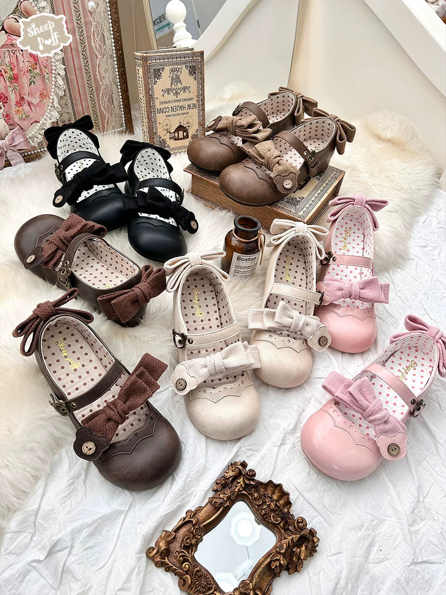Sheep Puff Bear Room 1.0 Lolita Shoes featuring cute bear and puff details in a stylish shoe design.
