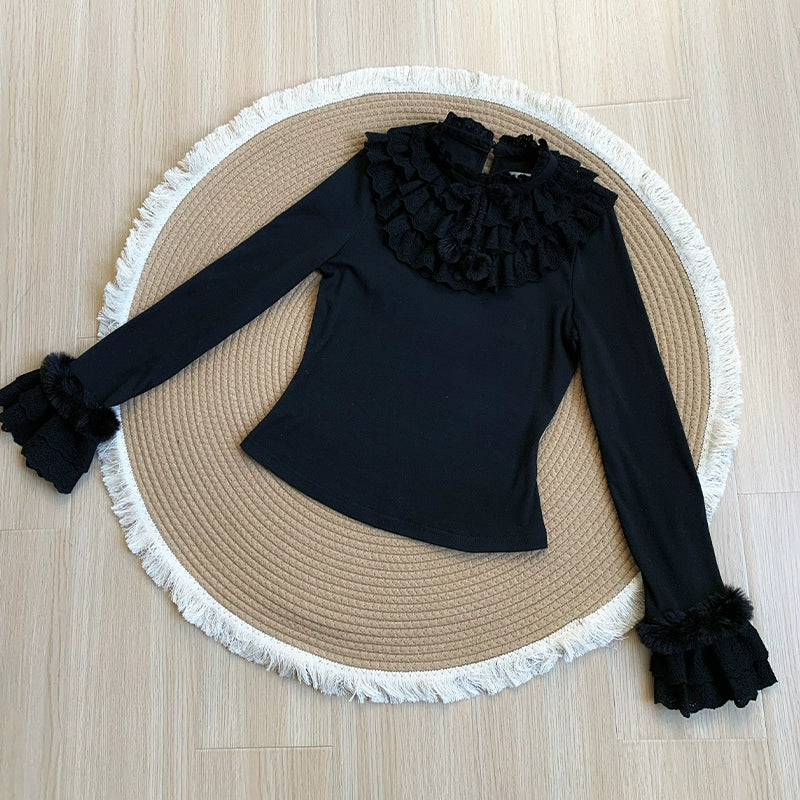 With PUJI - Frostfall - Winter Sweet Lolita Inner Wear, Layered Lace Black S