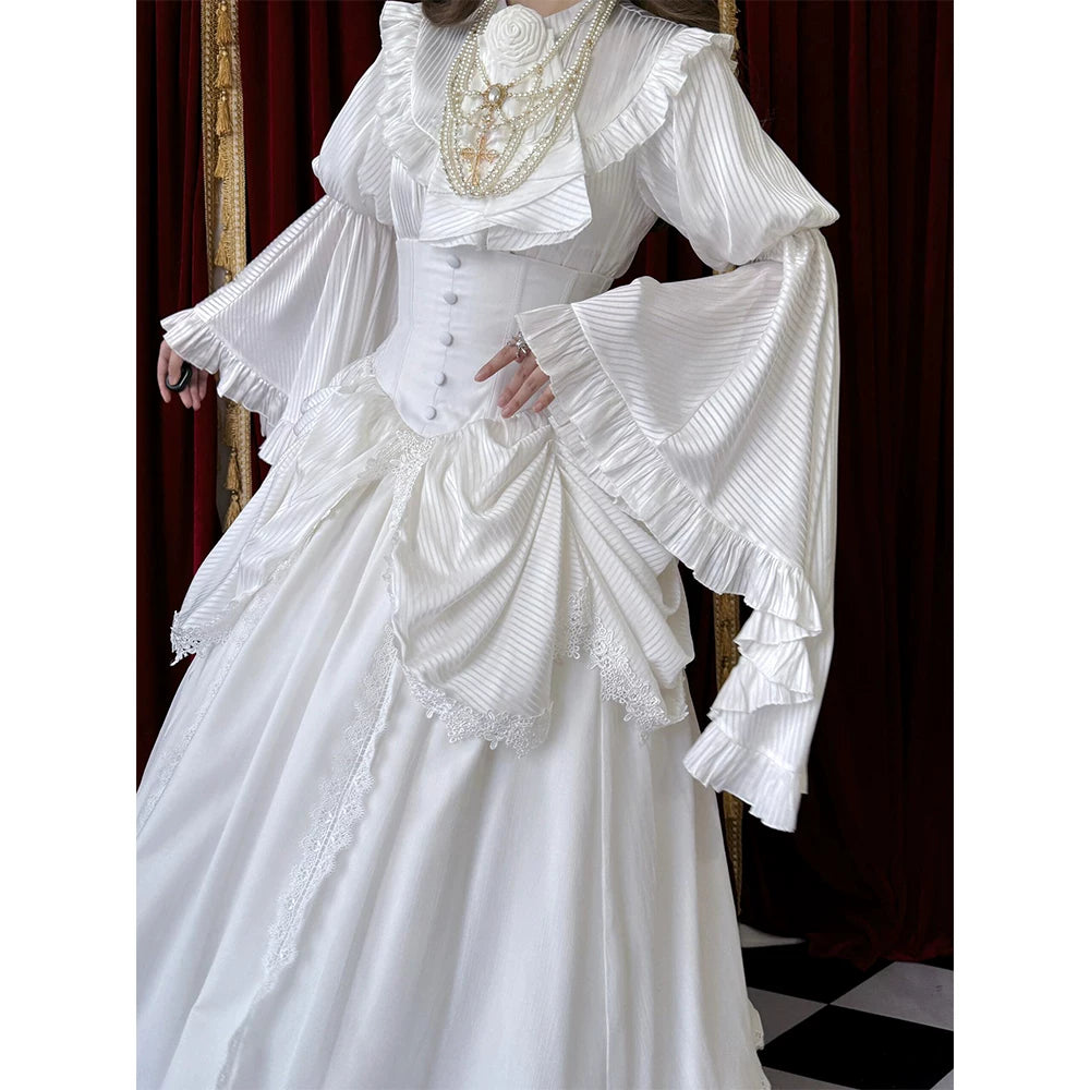 Creamy - Ivory Gothic - White blouse-and-skirt set with hime sleeves