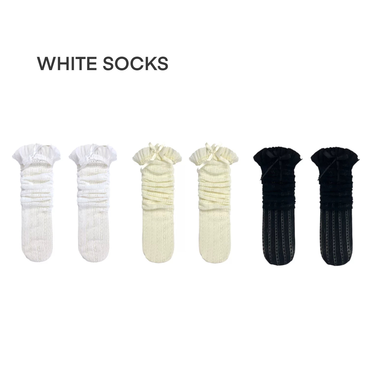 White Socks - Summer School Lace - Socks with Lace Trim and Bow Details