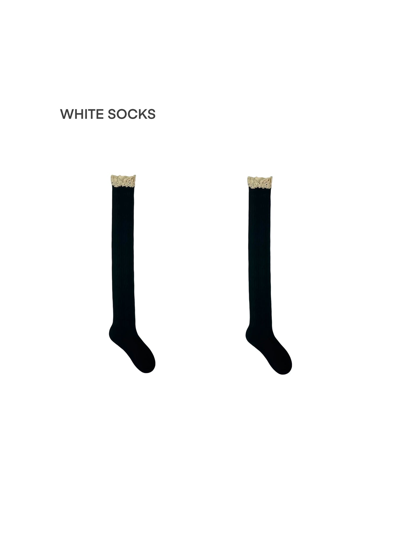 White Socks - Retro Lace Contrast - Over-the-Knee Socks with Lace Edging