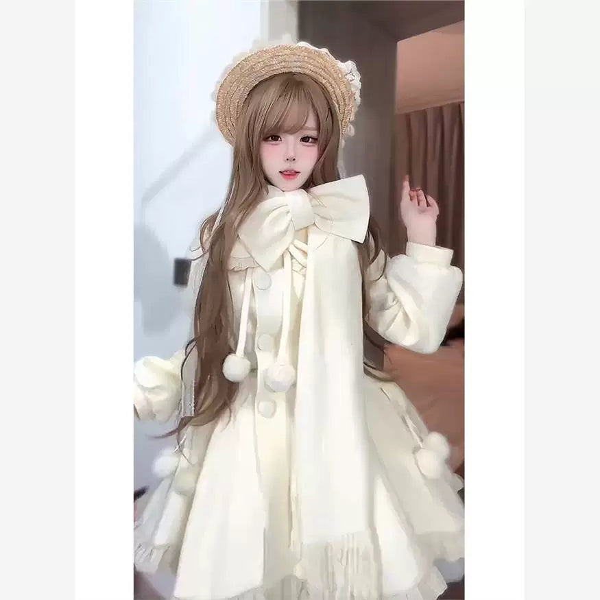 Sweetheart Dream Machine - First Love - Cotton-Padded Coat Dress and Bow Scarf Set