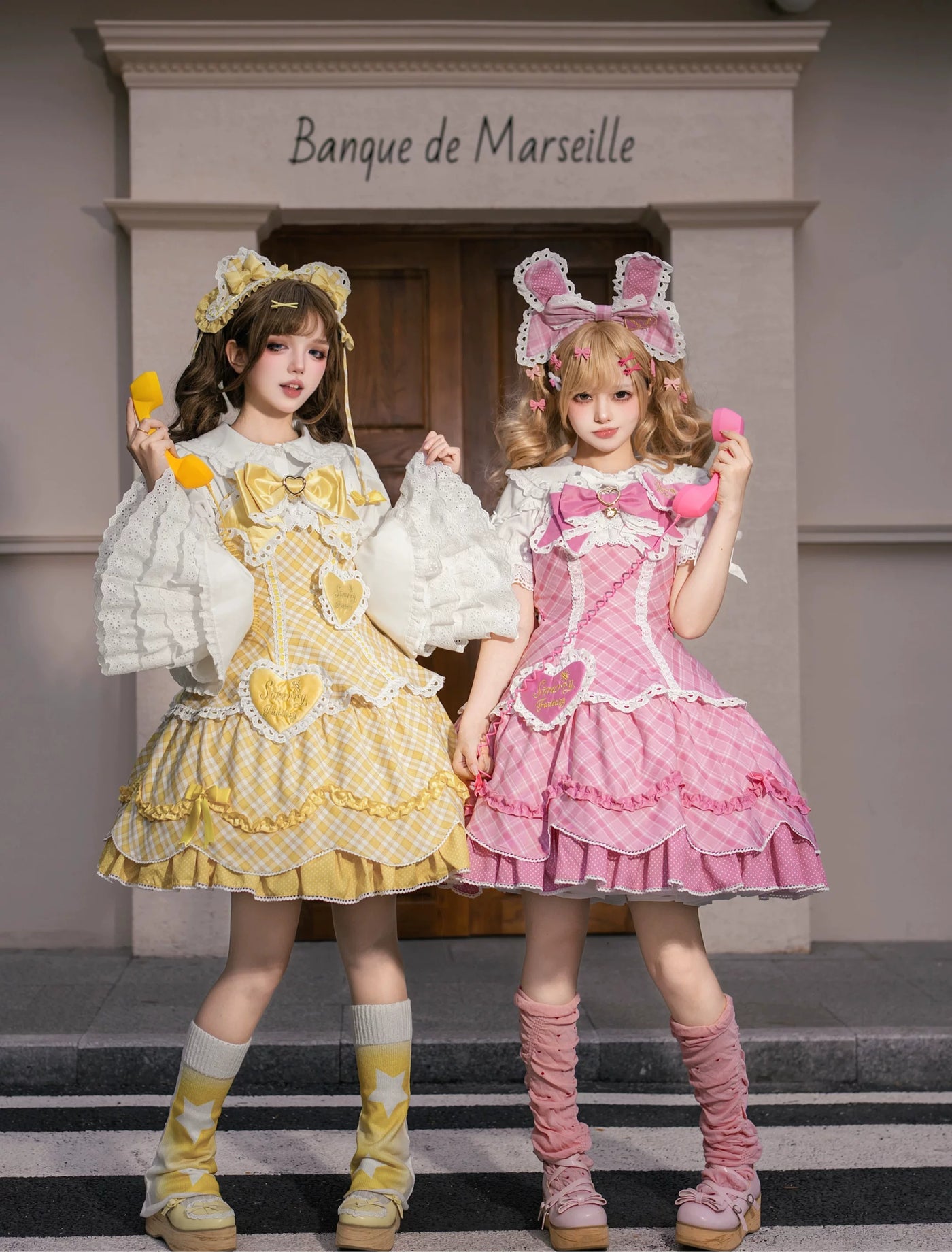 Star Fantasy - Shibuya Sweetheart - Checked OP Dress with Heart Appliqués and Lace Trim