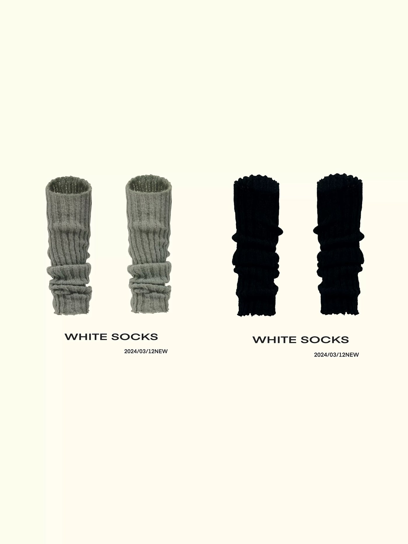White Socks - Subculture Knit - Ribbed Slouch Socks with Folded Cuffs