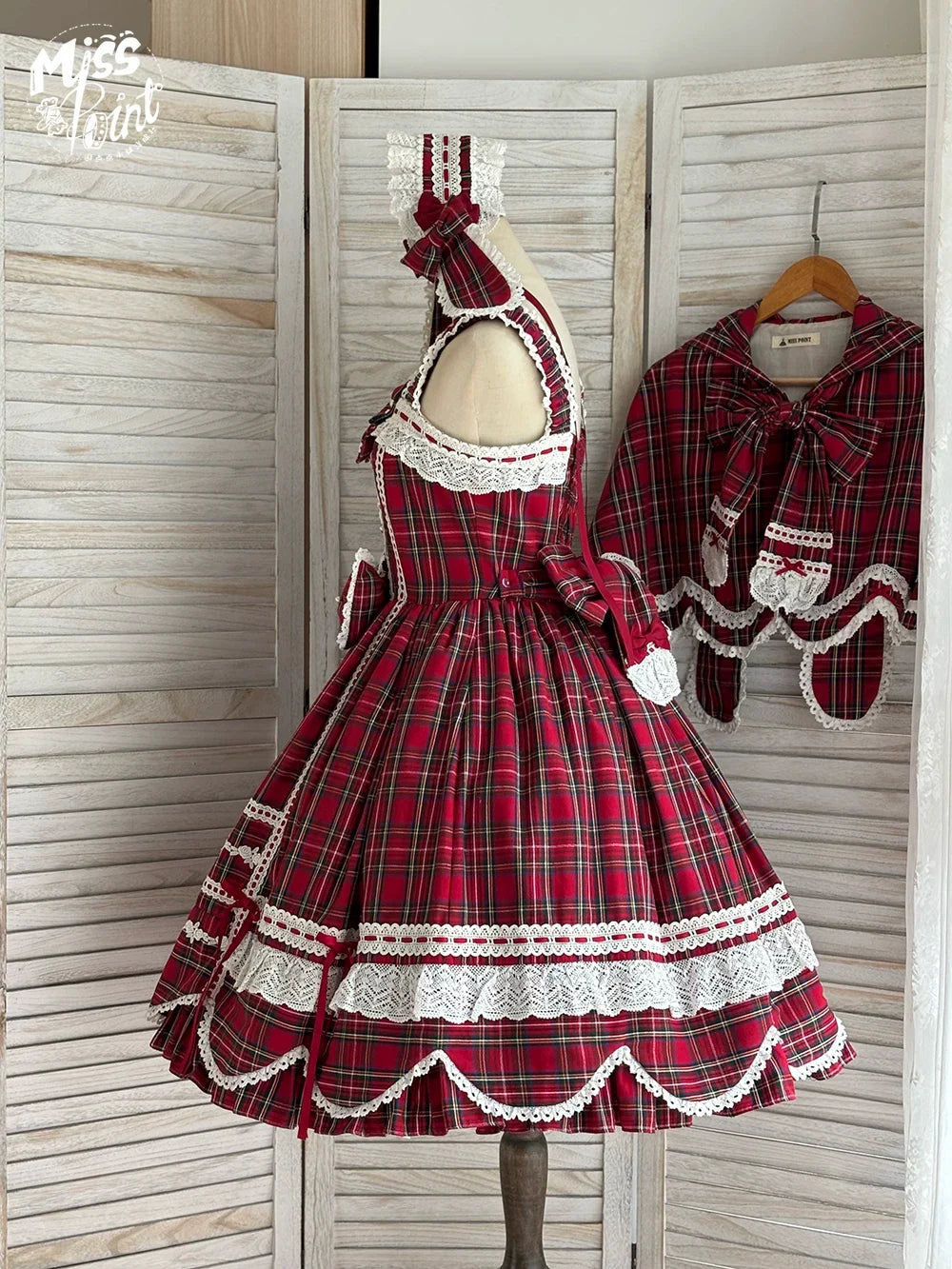 Miss Point - Plaid Petal Bunny - Old School Lolita Plaid JSK Dress, Side Pockets