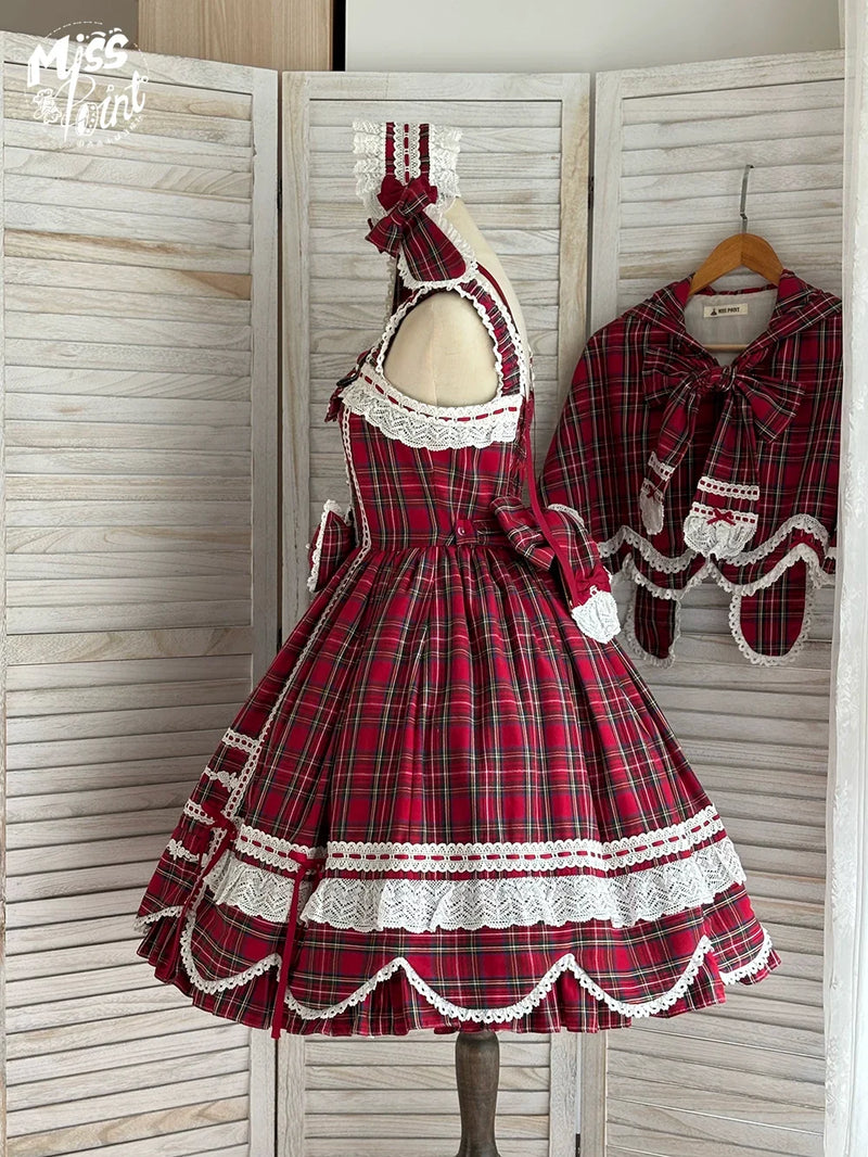 Miss Point - Plaid Petal Bunny - Old School Lolita Plaid JSK Dress, Side Pockets