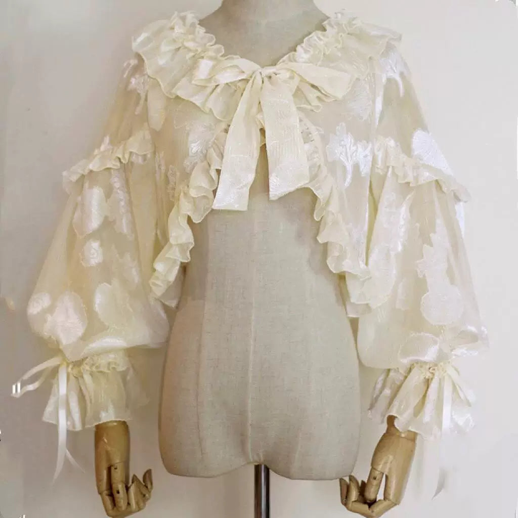 Sweetheart Dream Machine - Shell Sea Summer - Cardigan with lantern sleeves and bow ties