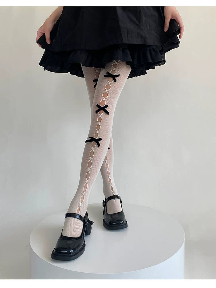 Fantasy Doll - Bow Cutout - Mesh tights with bow or flower accents