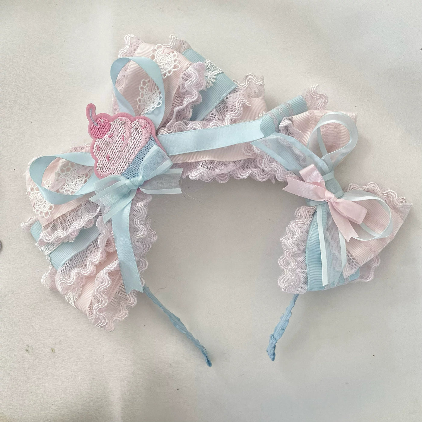 candycoco - Pastel Twin Stars - Pink-and-Blue Headband with Lace Bows