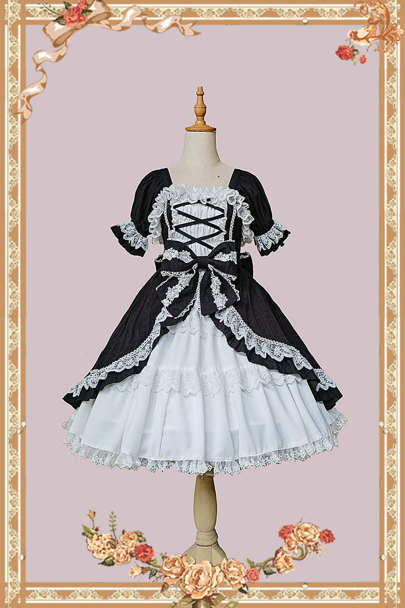 Infanta - Doll-like Old-School Lolita OP Dress - Patchwork Sleeve OP Dress