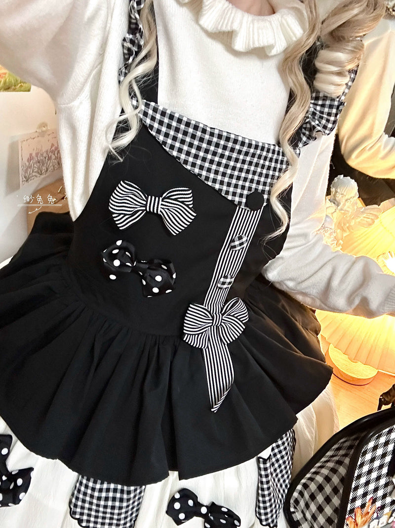 White Tea Story - Sweet Lolita - Tiered gingham check skirt with bow