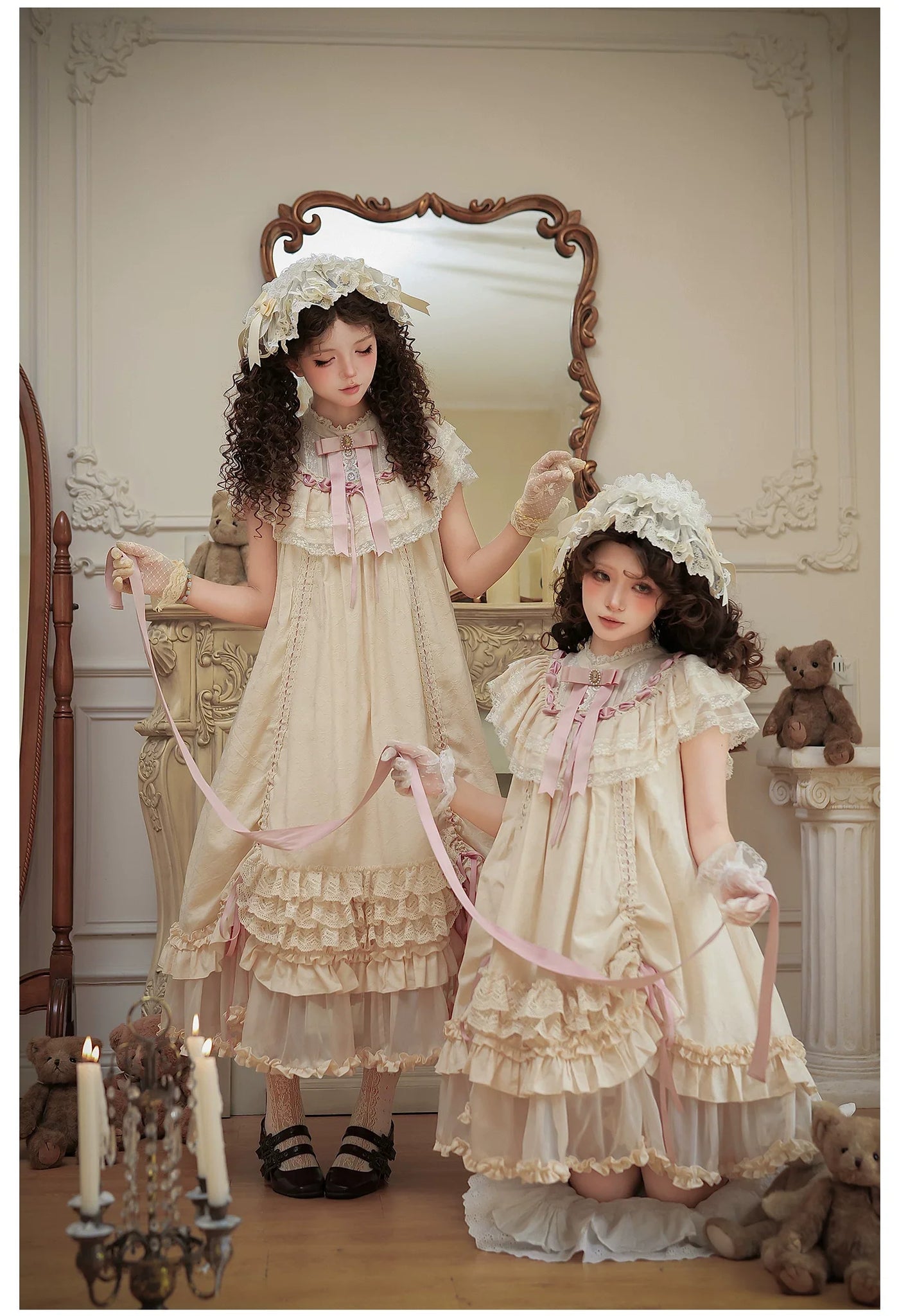 With PUJI - Lily's Dream - Cotton Lining Classic Lolita OP, Drawstring Liftable Hem