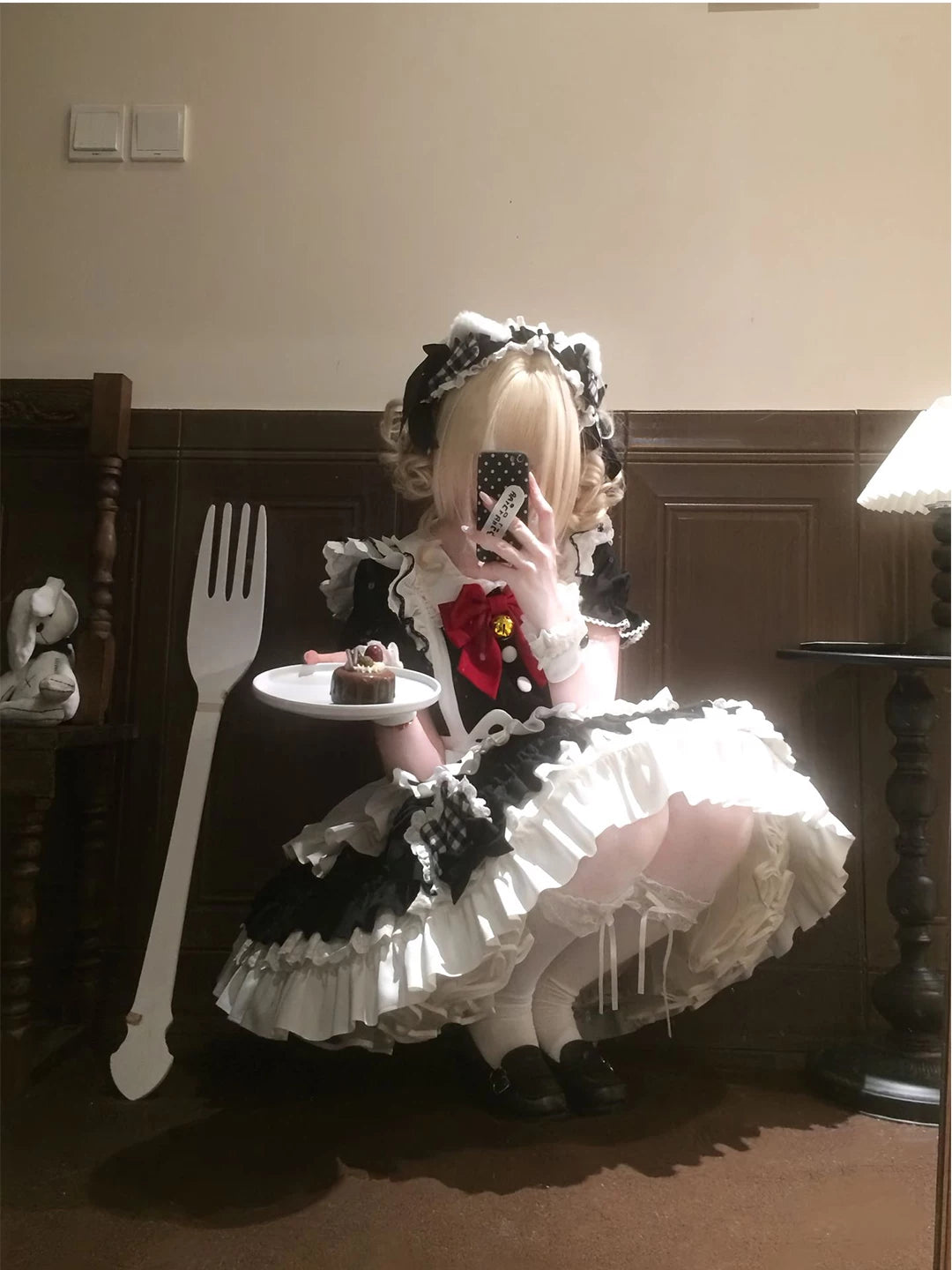 Creamy - Cat Apron - JSK dress set with a cat apron