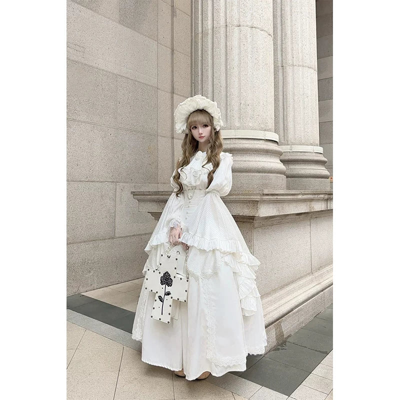 Creamy - Gothic Fishbone - White Blouse Set with Princess Sleeves