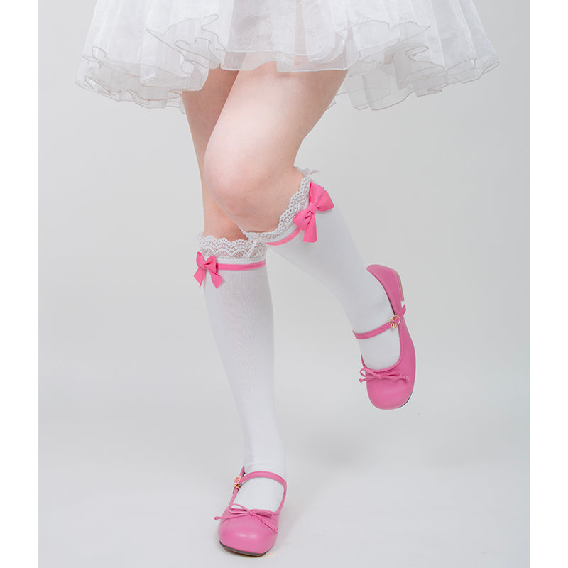 Spring Lolita Socks Mid-calf Socks, Over Knee Stockings One Size Rose pink mid-calf socks