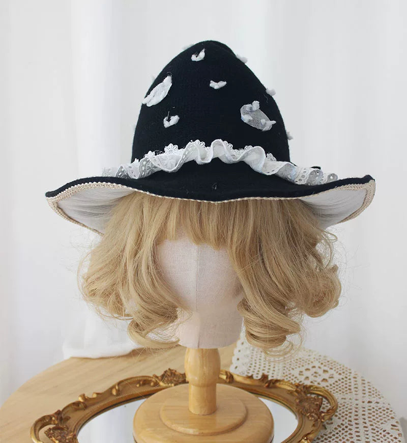 Burgundy Pointed Mushroom Mini Lolita Hat — Black Mushroom Hat