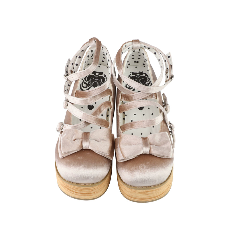 MODO Puff Tata Velvet SP Velvet Bow Platform Lolita Shoes – Ivory – view 7