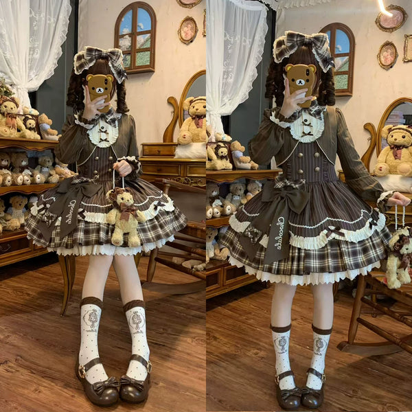Hazelnut Chocolate Brown Plaid Layered-Look Lolita Dress — additional product view