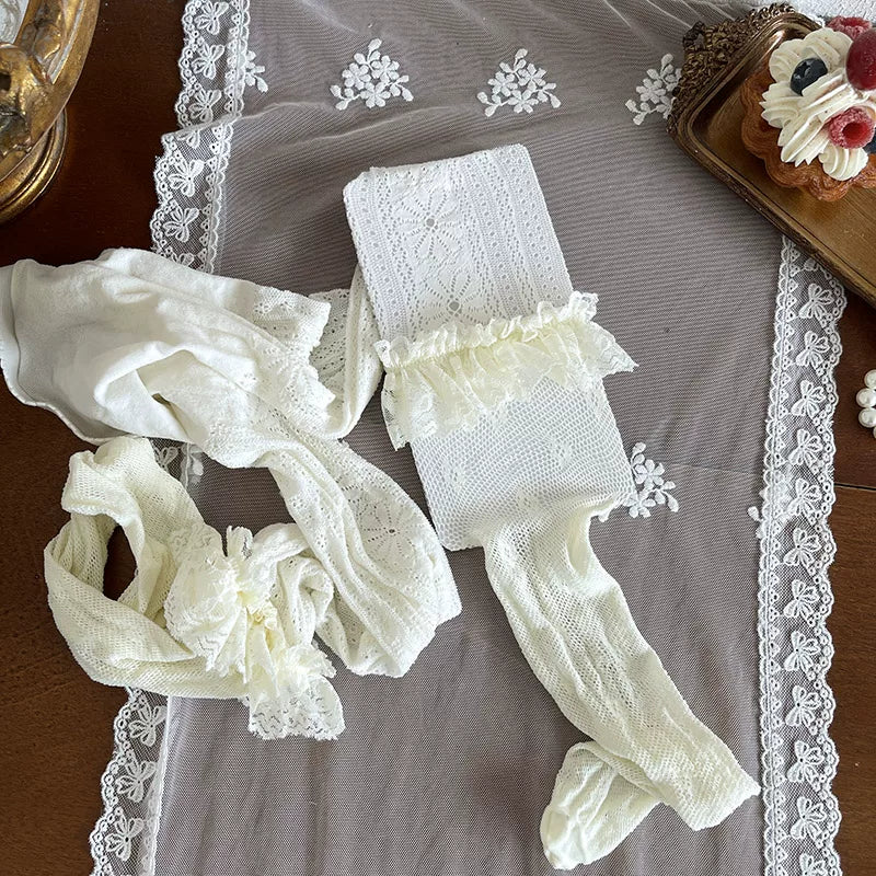 Sock Noble - Lace Bow Layering - Tights and leg garters with lace trim