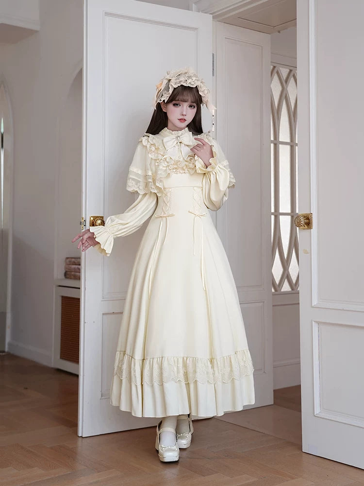 With PUJI - White Daylight - Elegant Lolita Long Sleeve OP Dress, Side Zipper detail view 3