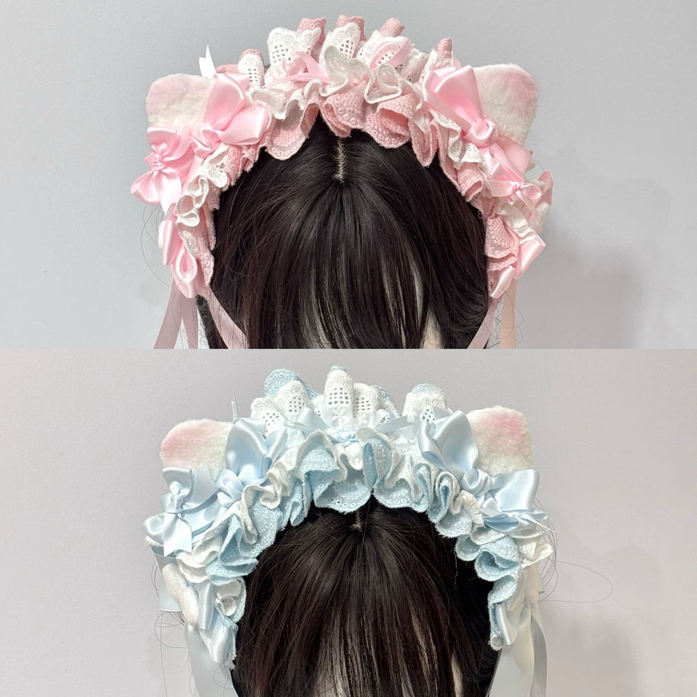 Cat Tart - Blue-Pink Cat Ear - Cat-Ear Hairband with Bow Trim