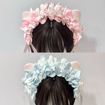 Cat Tart - Blue-Pink Cat Ear - Cat-Ear Hairband with Bow Trim
