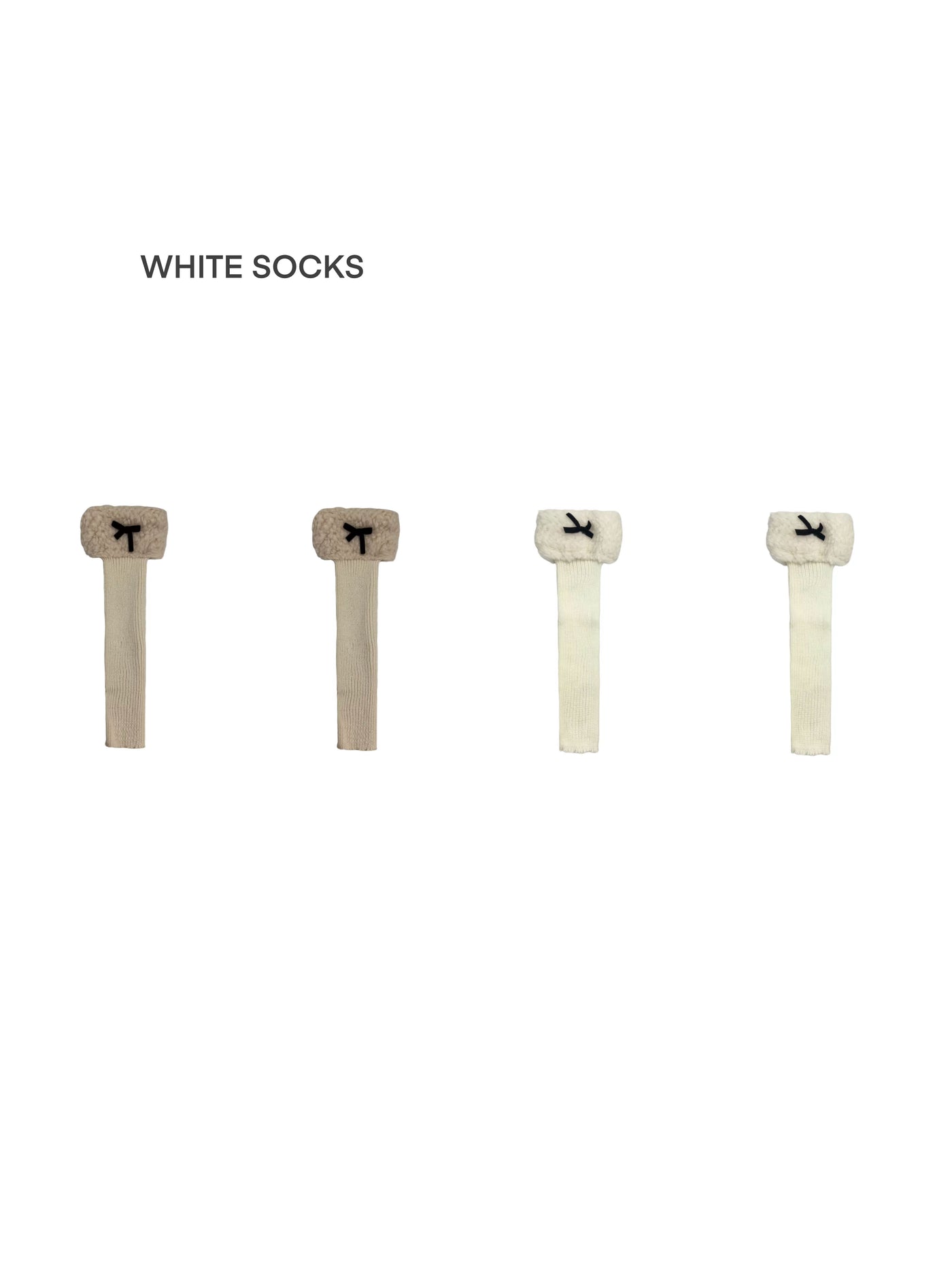 White Socks - Fleece Bow - Stirrup Knit Leg Warmers with Fleece Cuffs