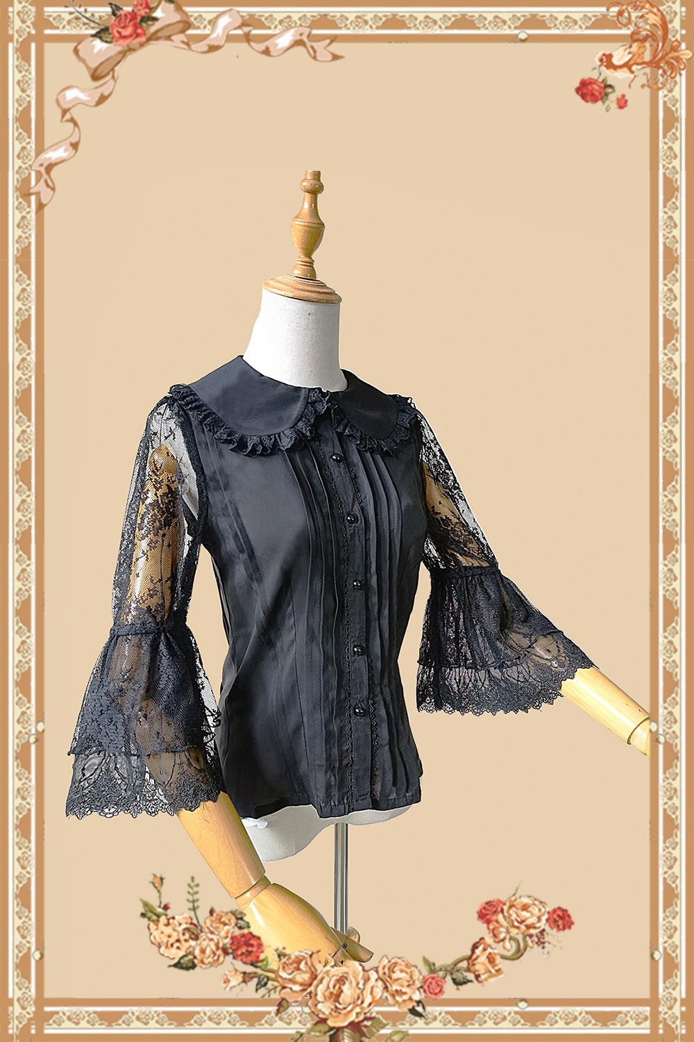 Doll-like Old-School Lolita OP Dress, Patchwork Sleeve S Bow Hairband-black Only