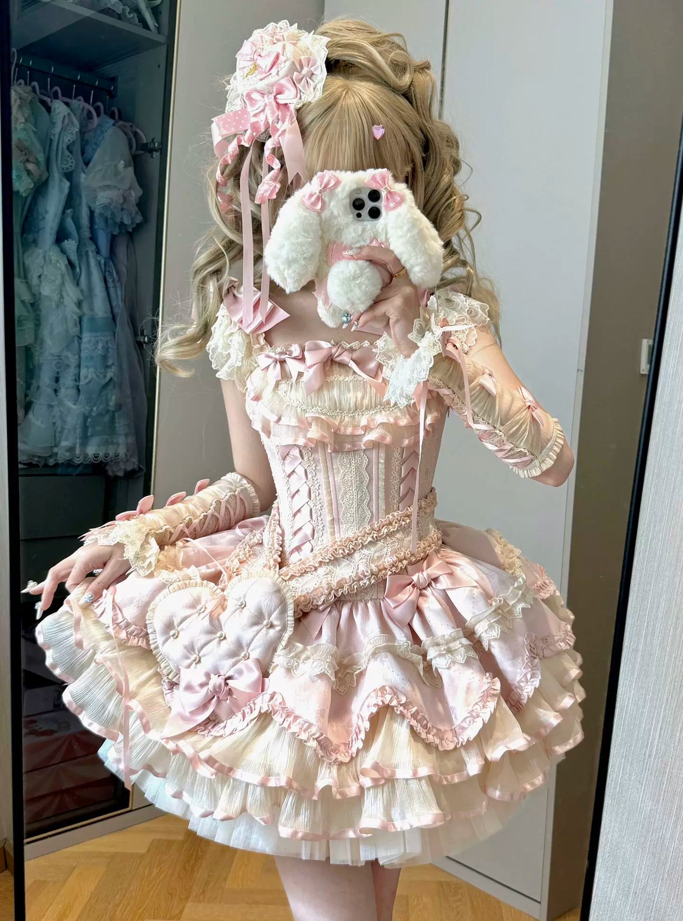 Creamy - Ribbon Heart - Pink JSK dress with a large heart accent