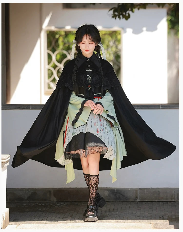 With PUJI - Pilgrim - Black Gothic Lolita Cape, Detachable 2-Piece