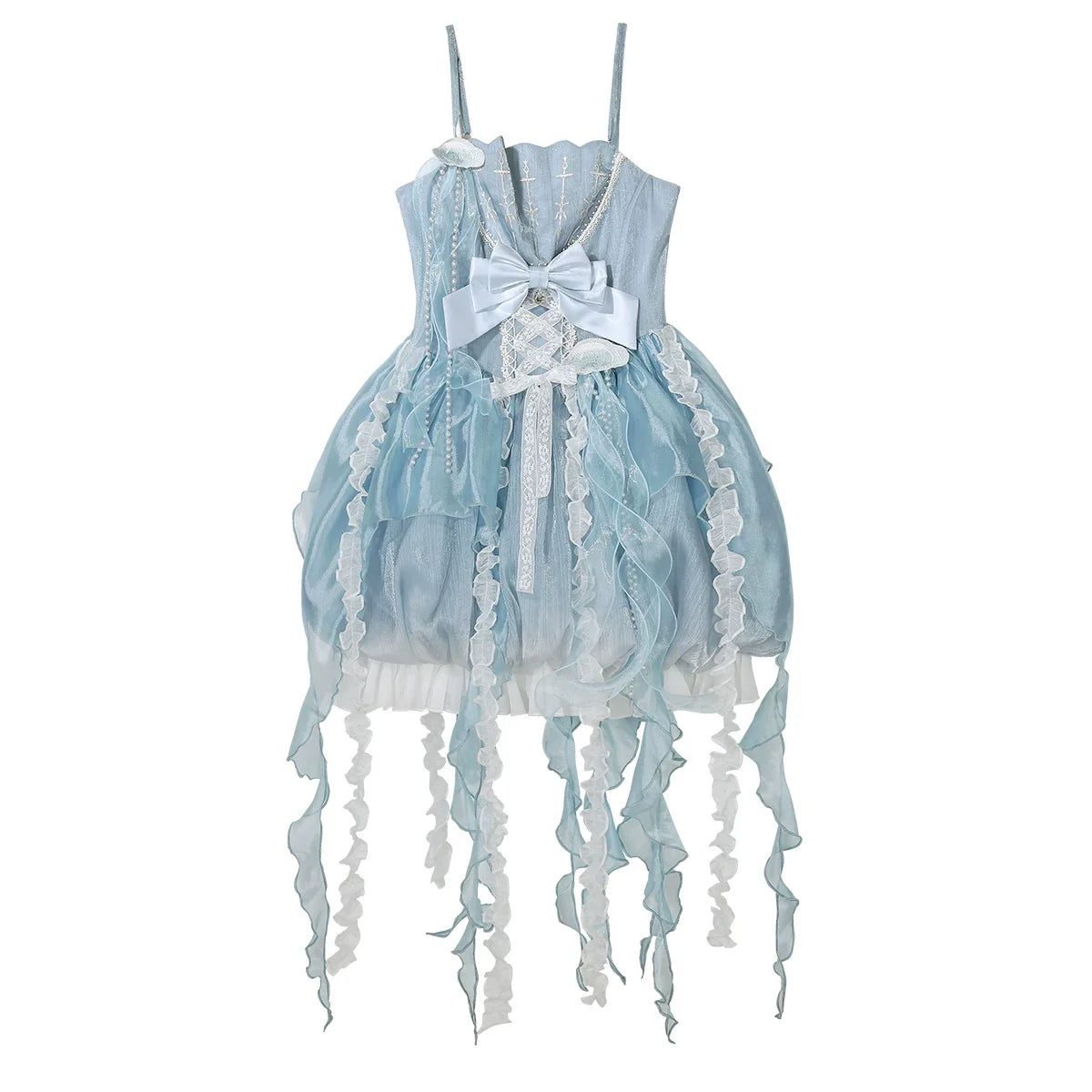 Letters from Unknown Star - Dreaming Jellyfish - Blue JSK dress with a shell-shaped neckline