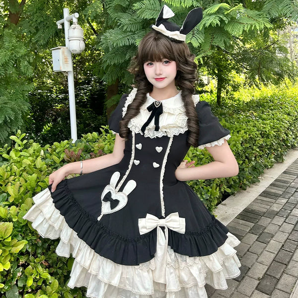 Zhijinyuan Cream Bud Doll OP Dress — Black Cream Bud OP styled on a model