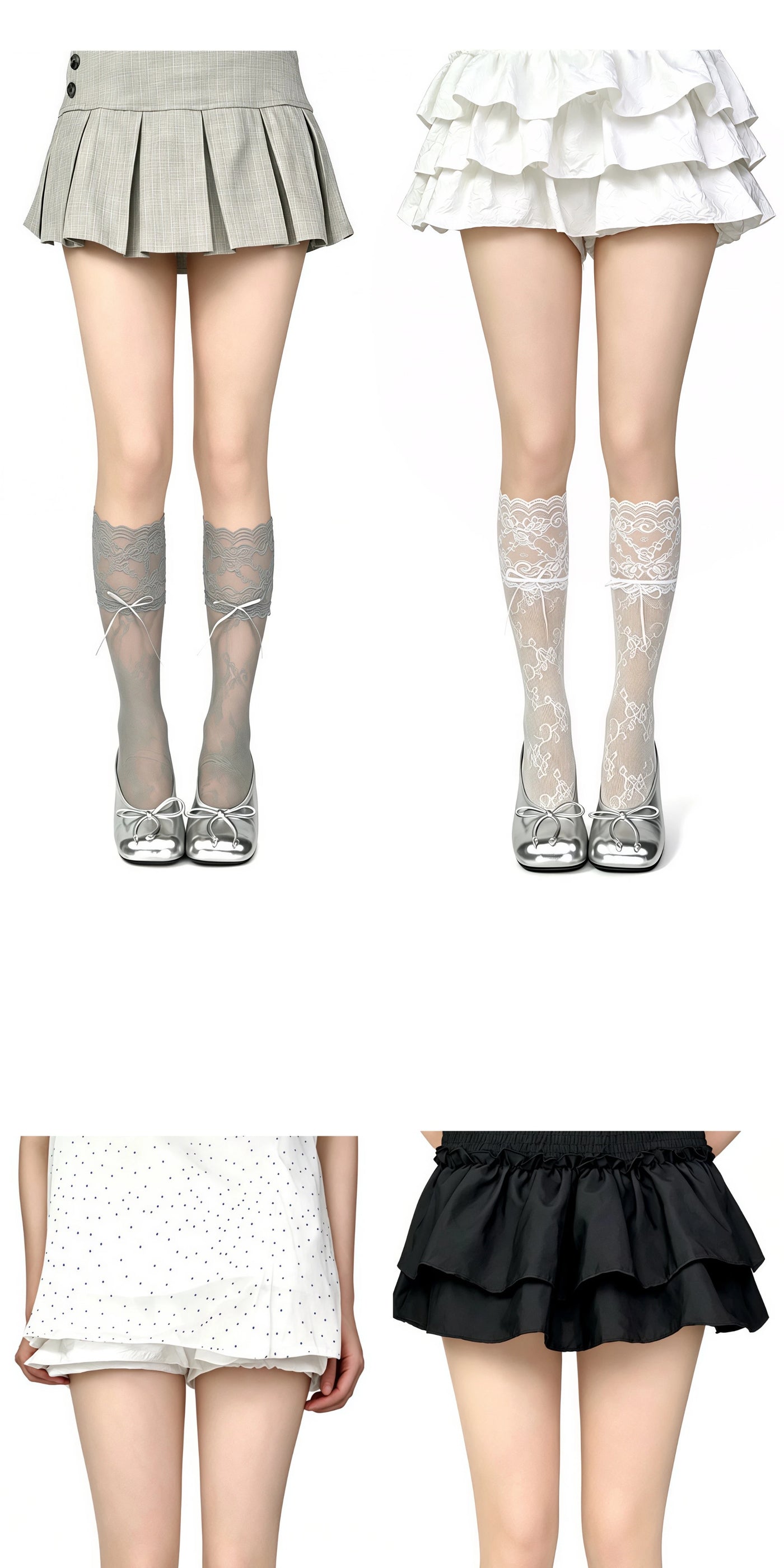 White Socks - Ballet Lace - Mid-Calf Socks with Lace Trim
