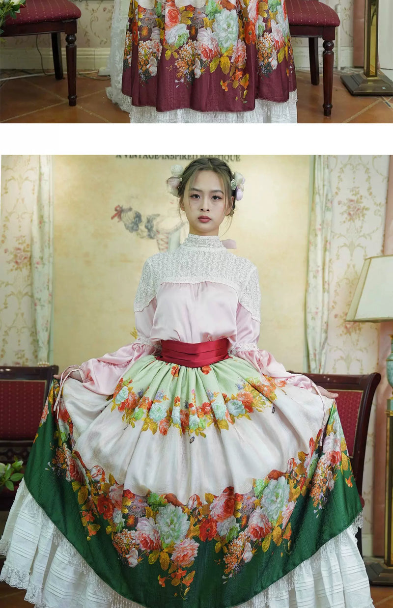 LACE GARDEN - Rainy Season Garden - Blouse and Full Skirt Set with Lace Yoke