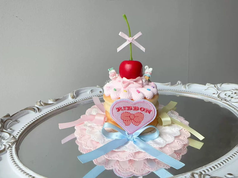 Golden Pikaka - Cherry and Strawberry Cake Collection - Frosted Small Top Hat with Fruit Toppings